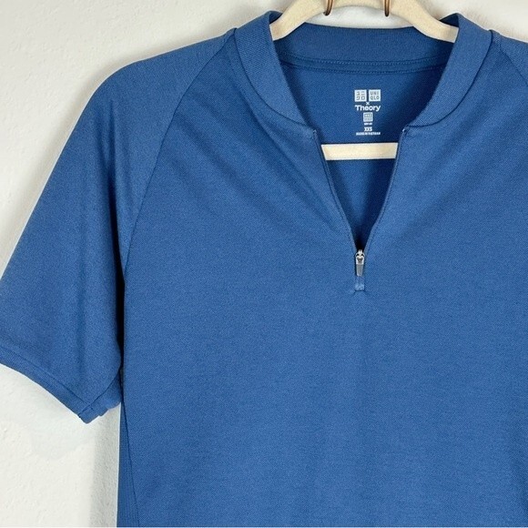 Uniqlo x Theory Blue Pique Slim-Fit Quarter-Zip Shirt XXS - Picture 2 of 8
